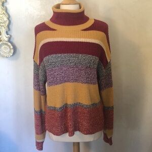 Urban Outfitters multicolor burgundy,gold,cream striped turtleneck Size Medium